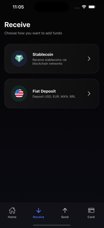 Deposit Fiat or Stablecoins